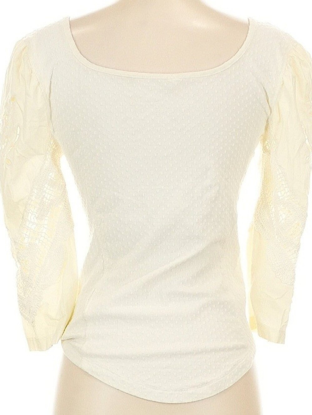 Free People Brunch Date Off-White Top Ith Ivory Eyelet Sleeves - Picture 7 of 8